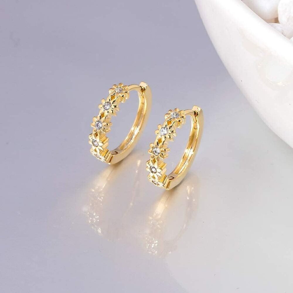 Small Hoop Earrings for Women Girls Flower Cubic Zirconia Huggie Earrings Hypoal - Picture 8 of 8